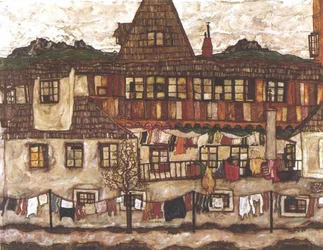 Maison avec linge séchant
